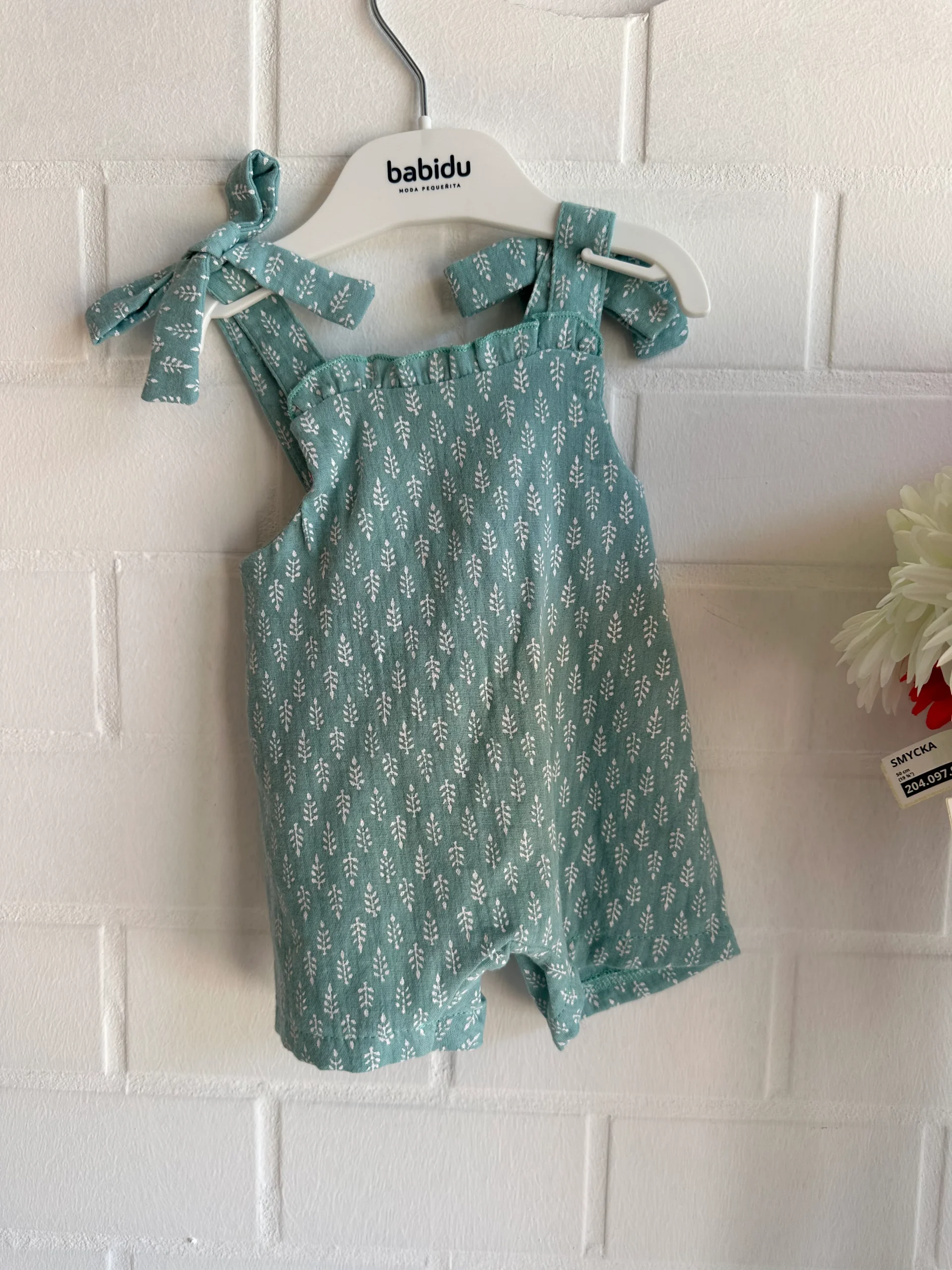 Salopette in cotone bimba Verde con fiocchi - immagine 5