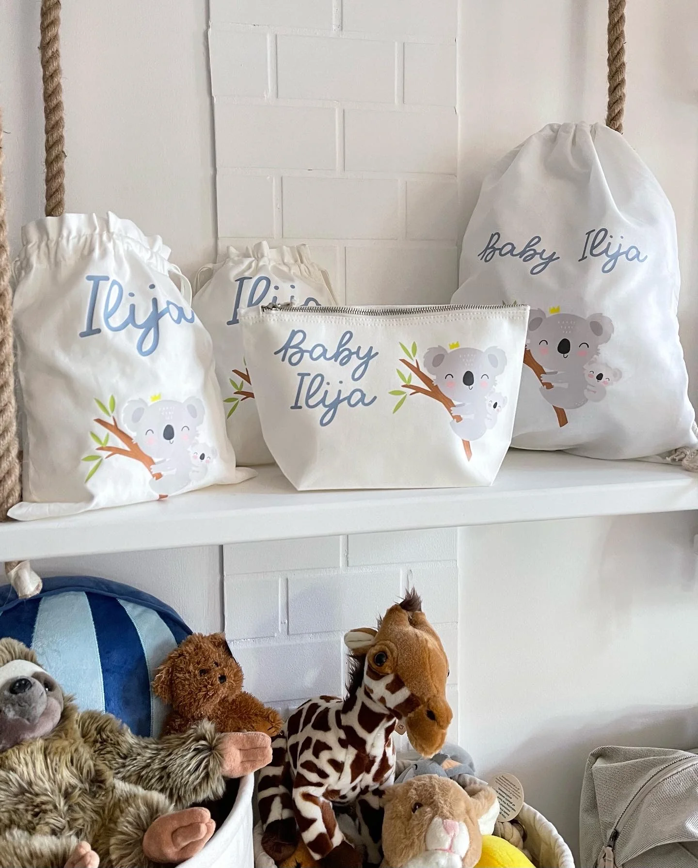 Borsone per il parto"Koala", 2 pochette e 3 sacchi cambio in cotone organico - immagine 3