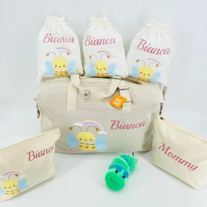 Borsone Apina, 2 pochette e 3 sacchi in cotone organico