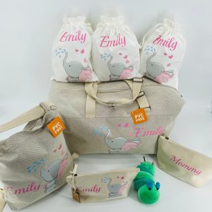 Borsone parto Elefantina, Borsa/zaino, 2 pochette e 3 sacchi Primi cambi