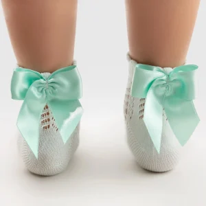 Calze bimba basse con fiocco traforate Water Green Meia Pata