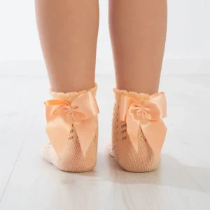 Calze bimba basse con fiocco traforate Peach Meia Pata