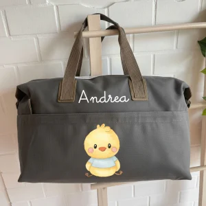 Borsone Personalizzabile in Cotone con Nome e Pulcino Azzurro