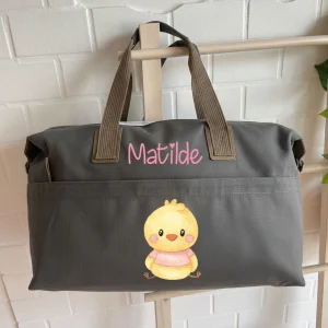Borsone Medio in Cotone Personalizzabile con nome e Pulcino Rosa