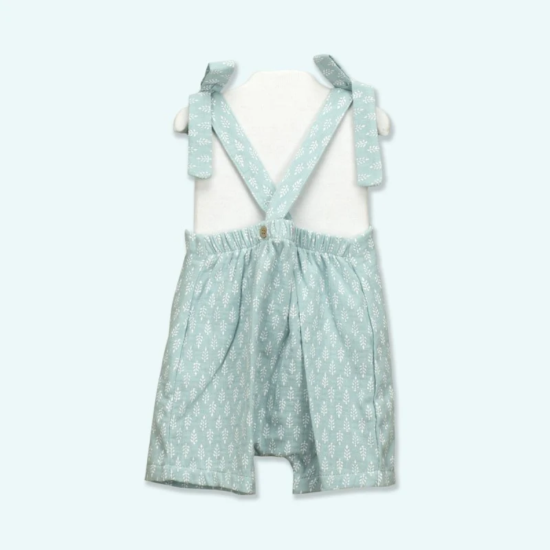 Salopette in cotone bimba Verde con fiocchi - immagine 3