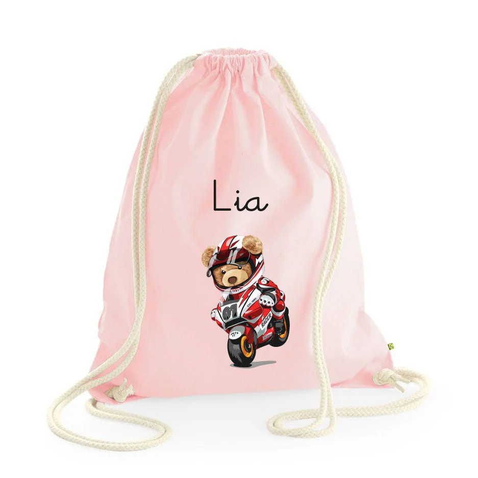 Zaino personalizzabile a sacca in cotone pesante Orsetto in Moto - immagine 6