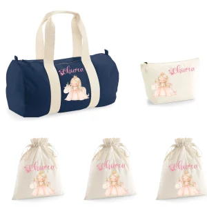 Set Nascita Borsone Baby, 3 sacchi cambi e 1 beauty personalizzati Principessa Unicorno