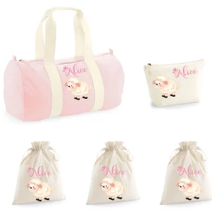 Set Nascita Borsone Baby, 3 sacchi cambi e 1 beauty personalizzati Pecorella