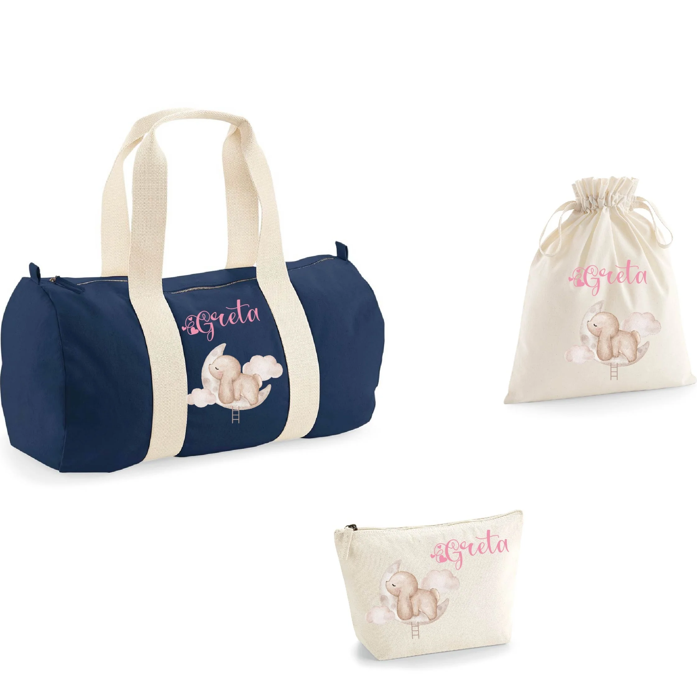 Borsone, pochette e sacchetto in cotone personalizzabile Coniglietto su Nuvola - immagine 3