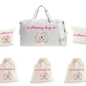 Borsone parto koala, 2 pochette e 3 sacchi in cotone organico