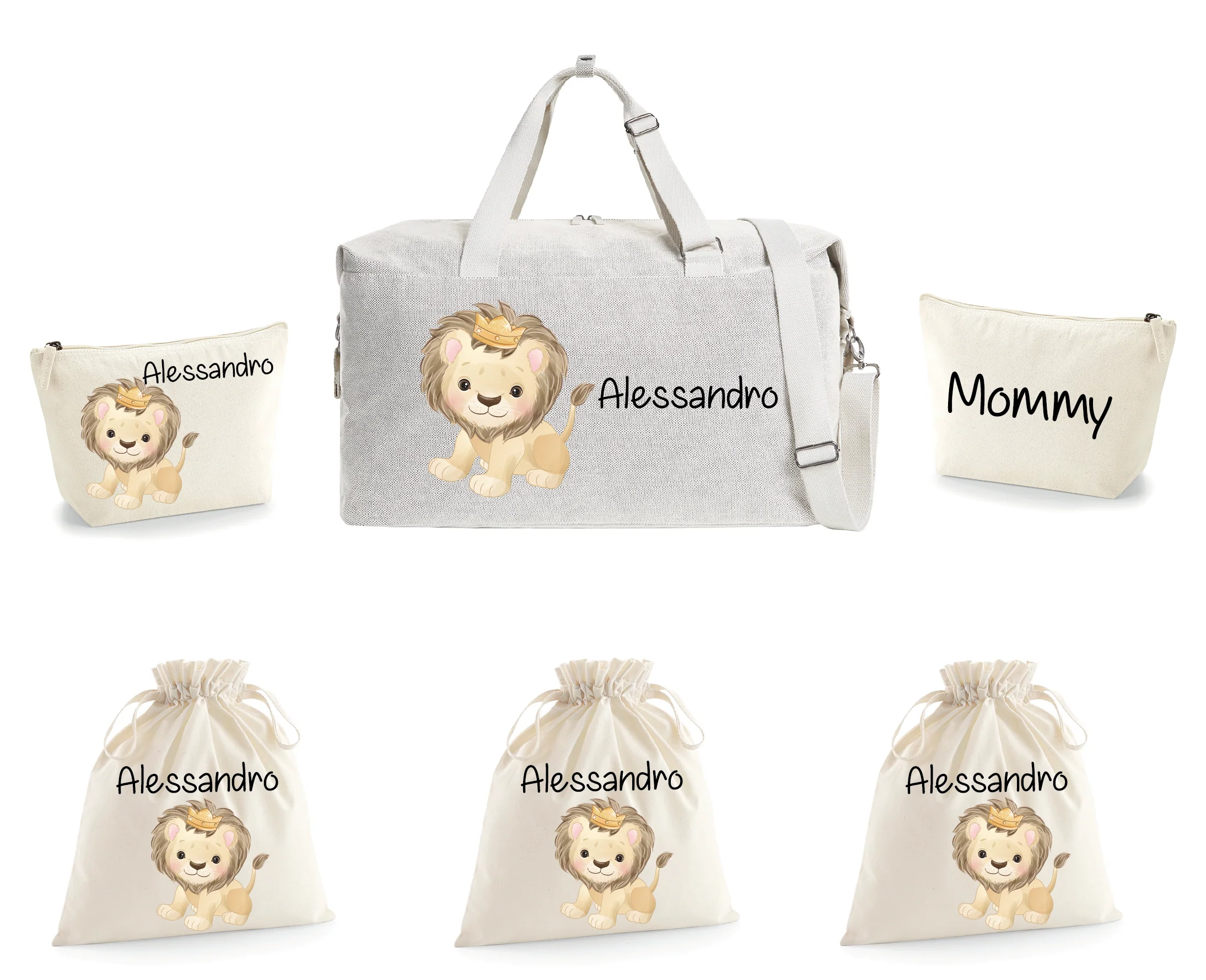 Borsone parto 2 pochette e 3 sacchi cambi Leoncino Corona