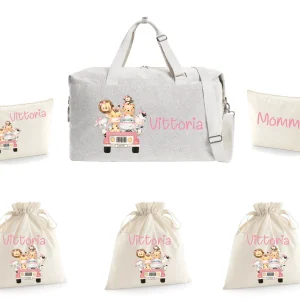 Borsone Mommy  2 beauty e 3 sacchi nascita Safari Rosa