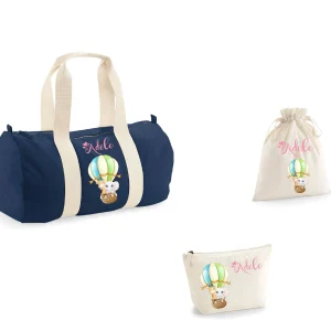 set Borsone, pochette e sacchetto in cotone personalizzato Mongolfiera