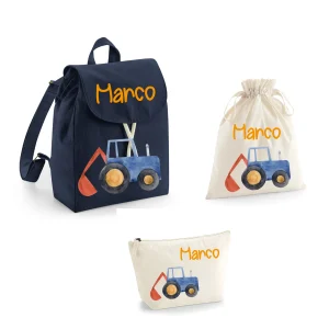 Set asilo personalizzabile Mini Zaino, Sacchetto cambi e beauty Trattore