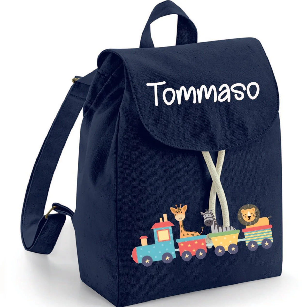 Mini Zaino asilo personalizzabile in cotone Trenino - immagine 3