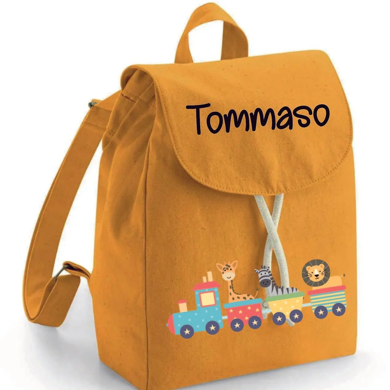 Mini Zaino asilo personalizzabile in cotone Trenino - immagine 5