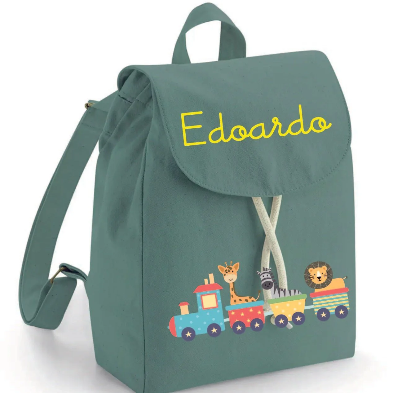 Mini Zaino asilo personalizzabile in cotone Trenino - immagine 7