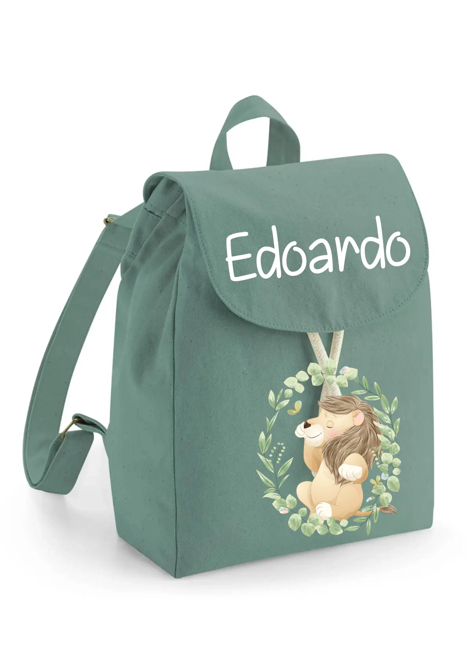 Mini Zaino asilo personalizzabile in cotone Leone in cornice - immagine 5