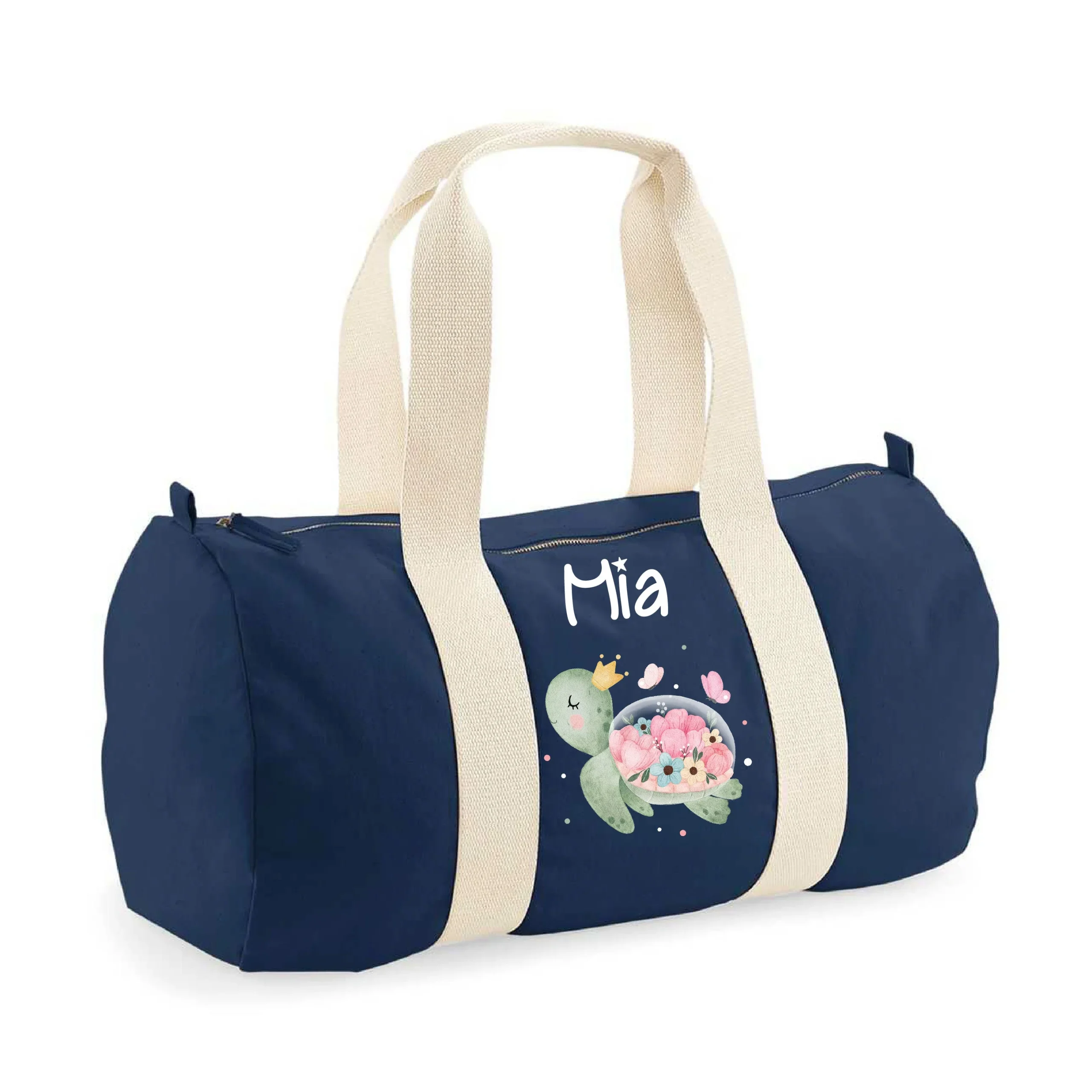 Borsone in cotone canvas personalizzato Tartaruga Fiori - immagine 5