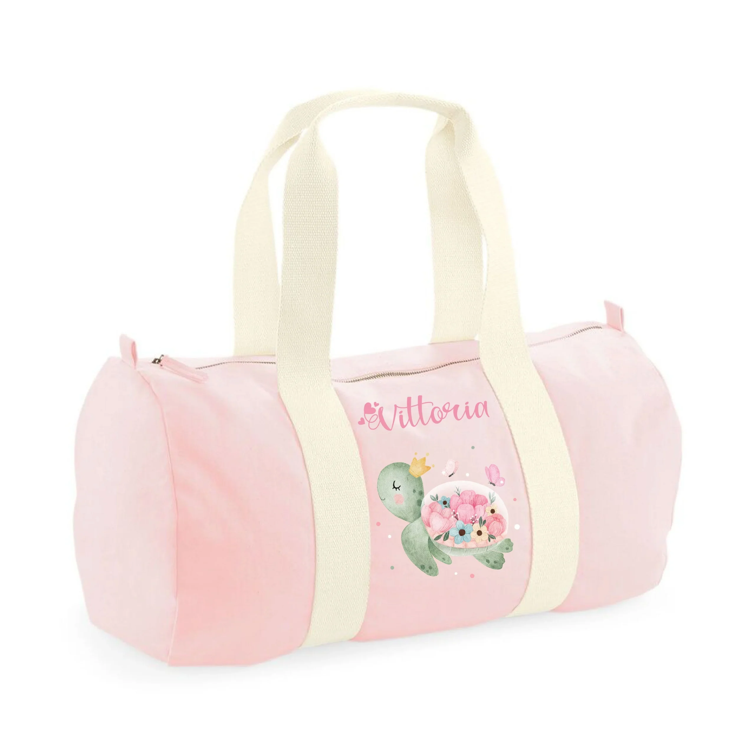 Borsone in cotone canvas personalizzato Tartaruga Fiori - immagine 6