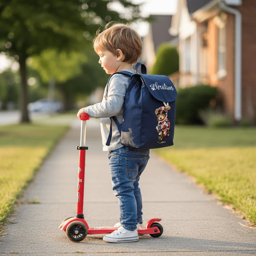 Mini Zaino personalizzabile in cotone Orsetto In Moto - immagine 3