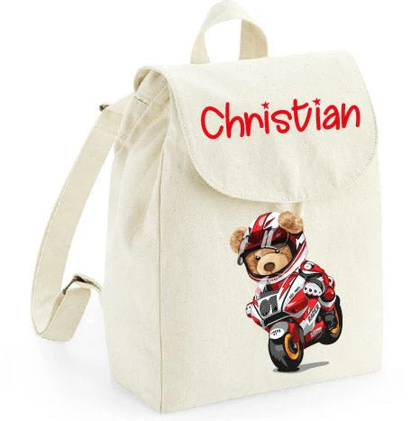 Mini Zaino personalizzabile in cotone Orsetto In Moto - immagine 8