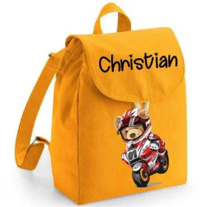 Mini Zaino personalizzabile in cotone Orsetto In Moto