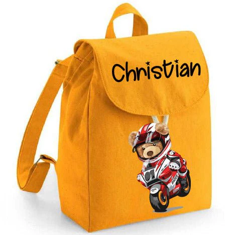 Mini Zaino personalizzabile in cotone Orsetto In Moto - immagine 2