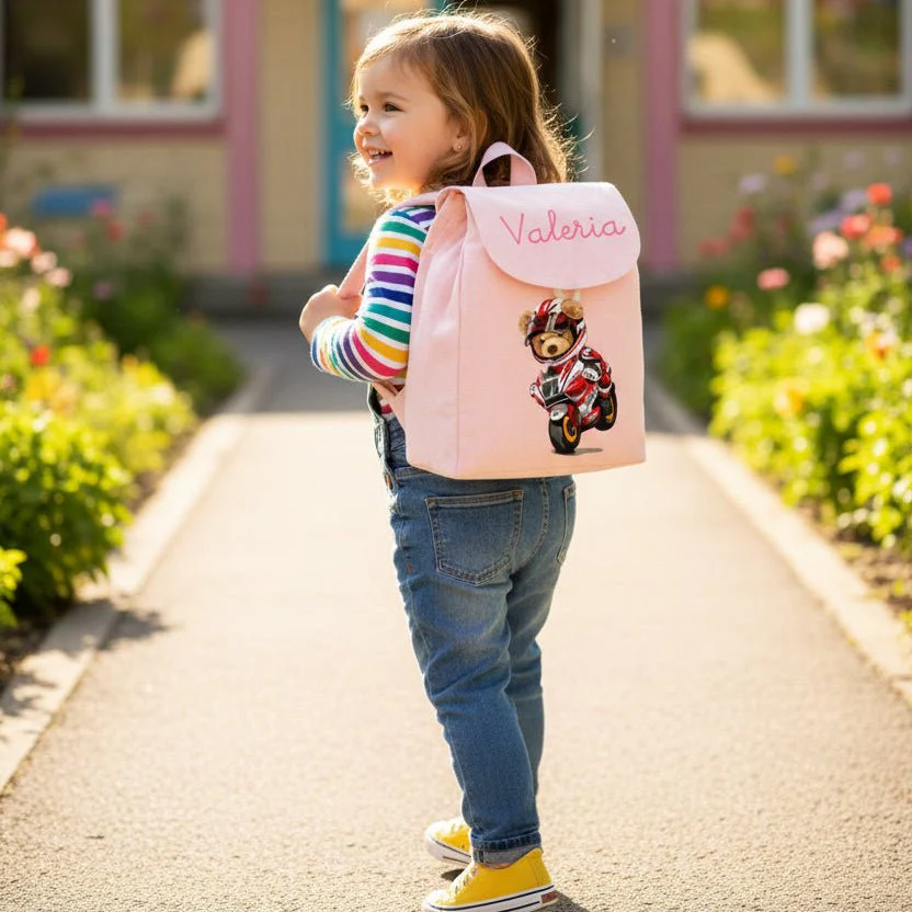 Mini Zaino personalizzabile in cotone Orsetto In Moto - immagine 6