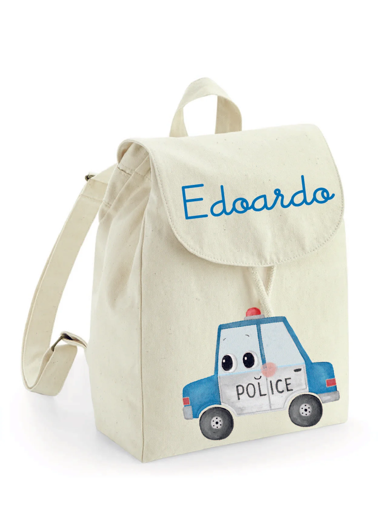 Mini Zaino asilo personalizzabile in cotone Macchina Polizia - immagine 3