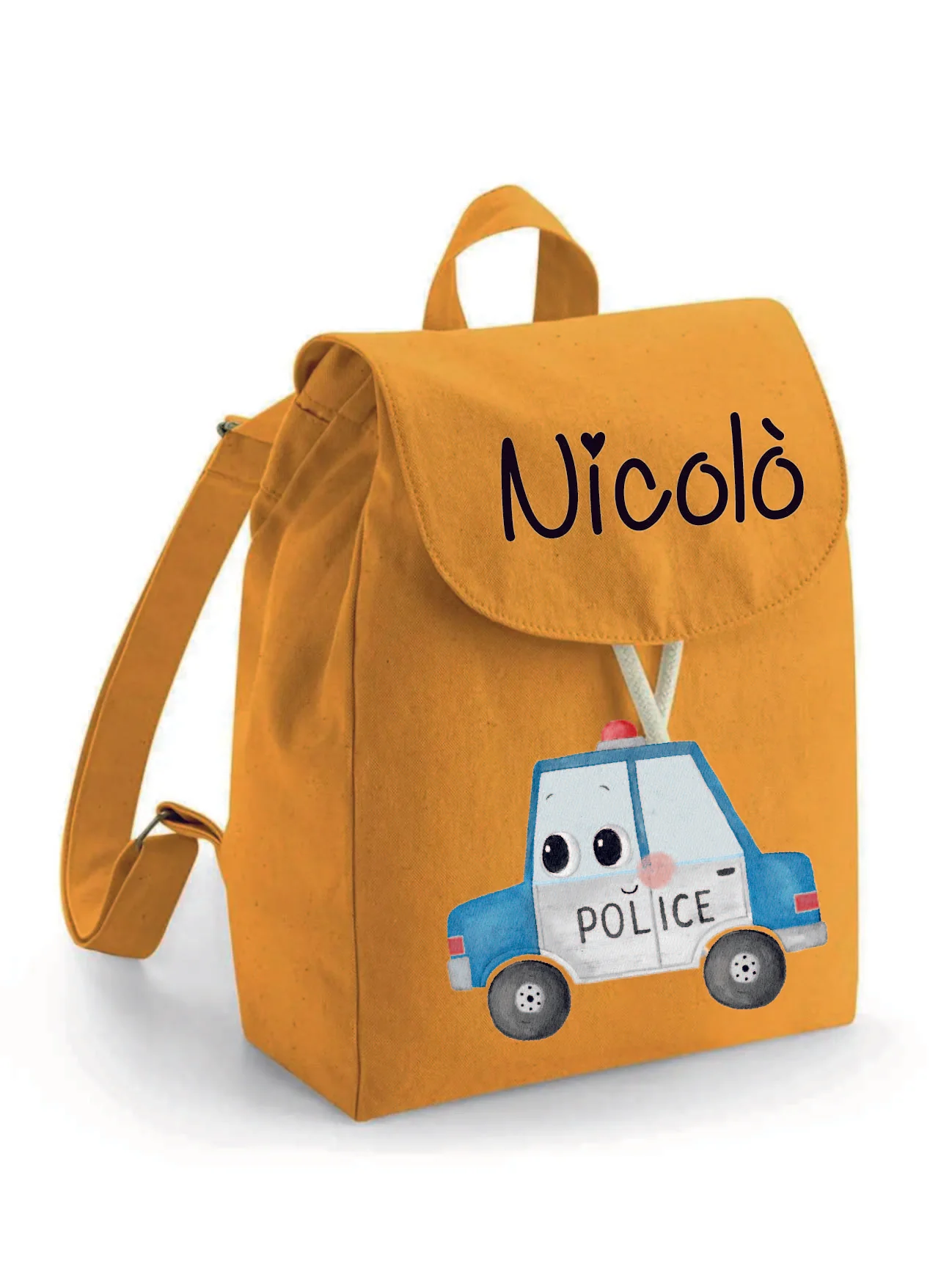 Mini Zaino asilo personalizzabile in cotone Macchina Polizia - immagine 5