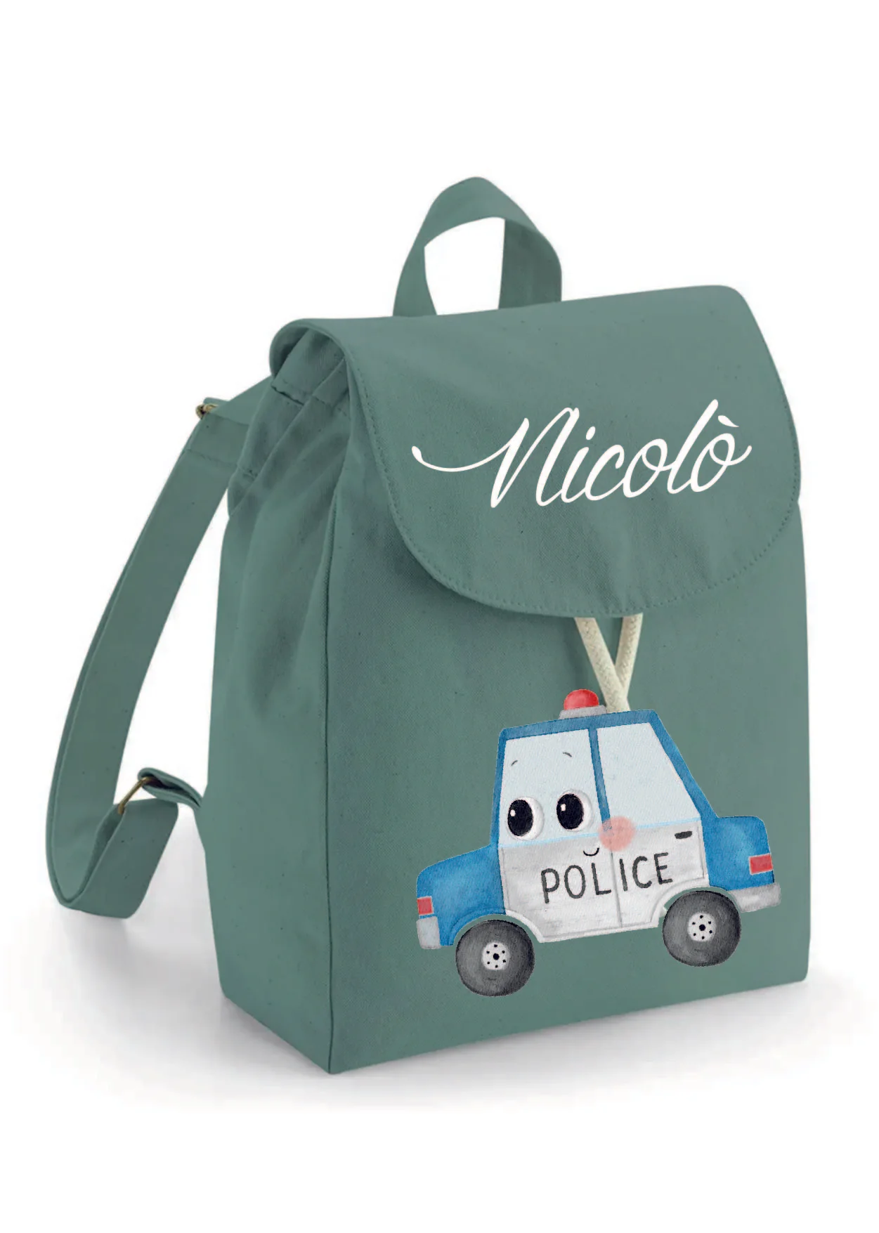 Mini Zaino asilo personalizzabile in cotone Macchina Polizia - immagine 4